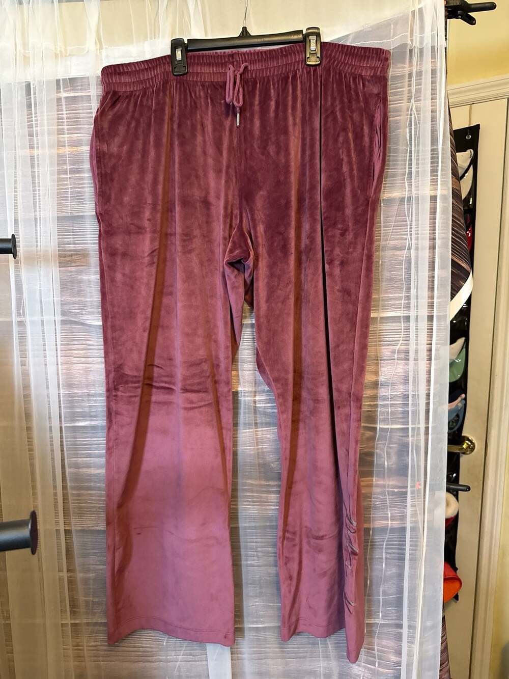 PINK Victoria's Secret Deep Burgundy Velour Wide Leg Lounge Pants XXL